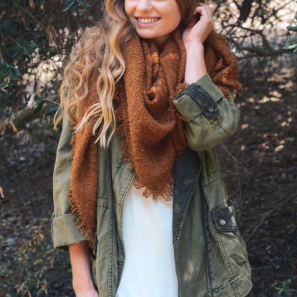 1 LEFT🌿Marigold Camel Mohair Fringe Blanket Scarf - Picture 3 of 4